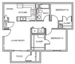 Two Bedroom, One Bath 852 Square Feet