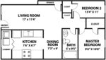 Two Bedroom, One Bath 806 Square Feet