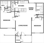 Two Bedroom, Two Bath 955 Square Feet