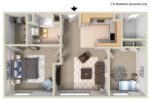 Two Bedrooms, One Bathroom 750 Square Feet