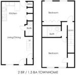 Two Bedrooms, One and a Half Bathrooms 1054 Square Feet