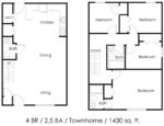 Four Bedrooms, Two and a Half Bathrooms 1430 Square Feet