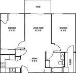 Two Bedrooms, One Bathroom 886 Square Feet