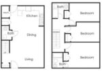 Three Bedrooms, Two and a Half Bathrooms 1308 Square Feet
