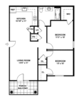 Two Bedrooms, One Bathroom 728 Square Feet