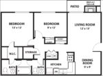 Two Bedroom, One and a Half Bathroom 852 Square Feet