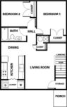 Two Bedroom, One Bath 830 Square Feet