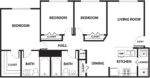 Three Bedrooms, Two Bathrooms 1090 Square Feet