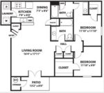 Two Bedroom, Two Bath 1093 Square Feet