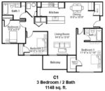 Three Bedrooms, Two Bathrooms 1148 Square Feet