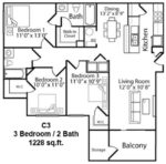 Three Bedrooms, Two Bathrooms 1228 Square Feet