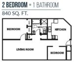 2 Bedroom 1 Bath 840 Square Feet