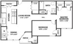 Two Bedrooms, One Bathroom 842 Square Feet
