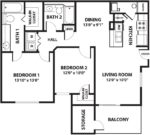 Two Bedrooms, Two Bathrooms 1082 Square Feet