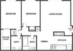 Two Bedrooms, One and A Half Bathrooms 928 Square Feet