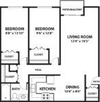 Two Bedrooms, One Bathroom 944 Square Feet
