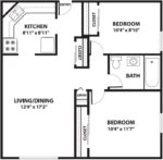 Two Bedrooms, One Bathroom 807 Square Feet