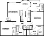 Two Bedroom, Two Bath 938 Square Feet