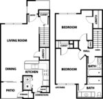 Two Bedroom, Two Bath  1058 Square Feet