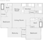Two Bedroom, Two Bath 963 Square Feet