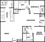 Two Bedrooms, Two Bathrooms 932 Square Feet