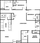 Three Bedrooms, Two Bathrooms 1042 Square Feet