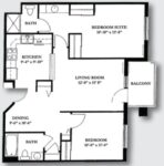 Two Bedrooms, Two Bathrooms 934 Square Feet