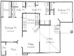 Two Bedroom, One & One Half Bath 956 Square Feet